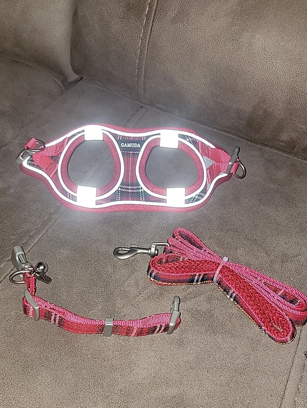 Gamuda Red Plaid Pet Harness & Leash Set Size XXXS